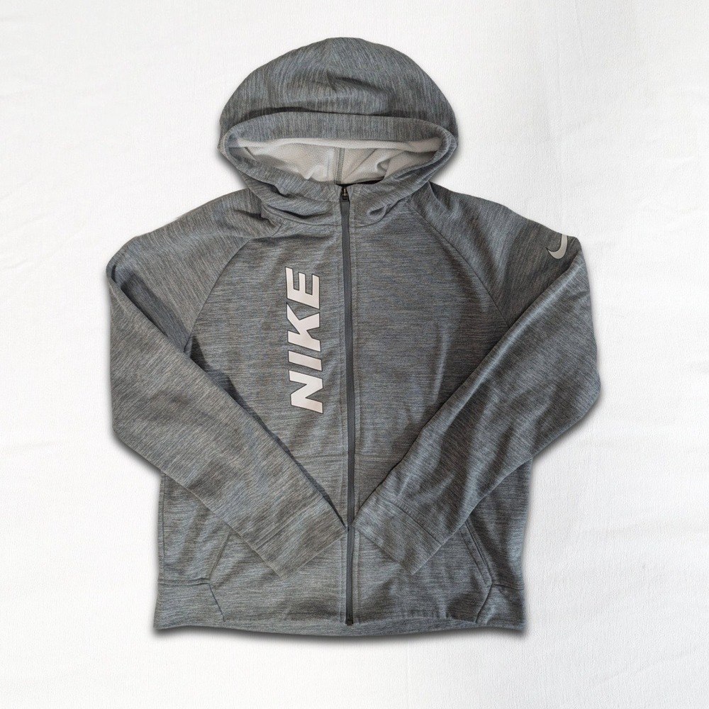 Nike Therma-FIT Full Zip Hoodie Gray Youth Boys Size XL Big Logo Athletic Jacket